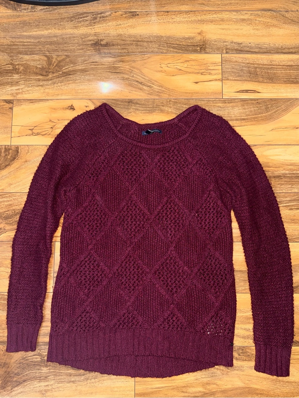 American Eagle Maroon Knit Diamond-Pattern Sweater
